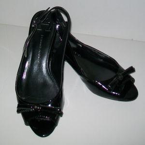 Etienne Aigner Black Patent Wedge Peep Toe 9